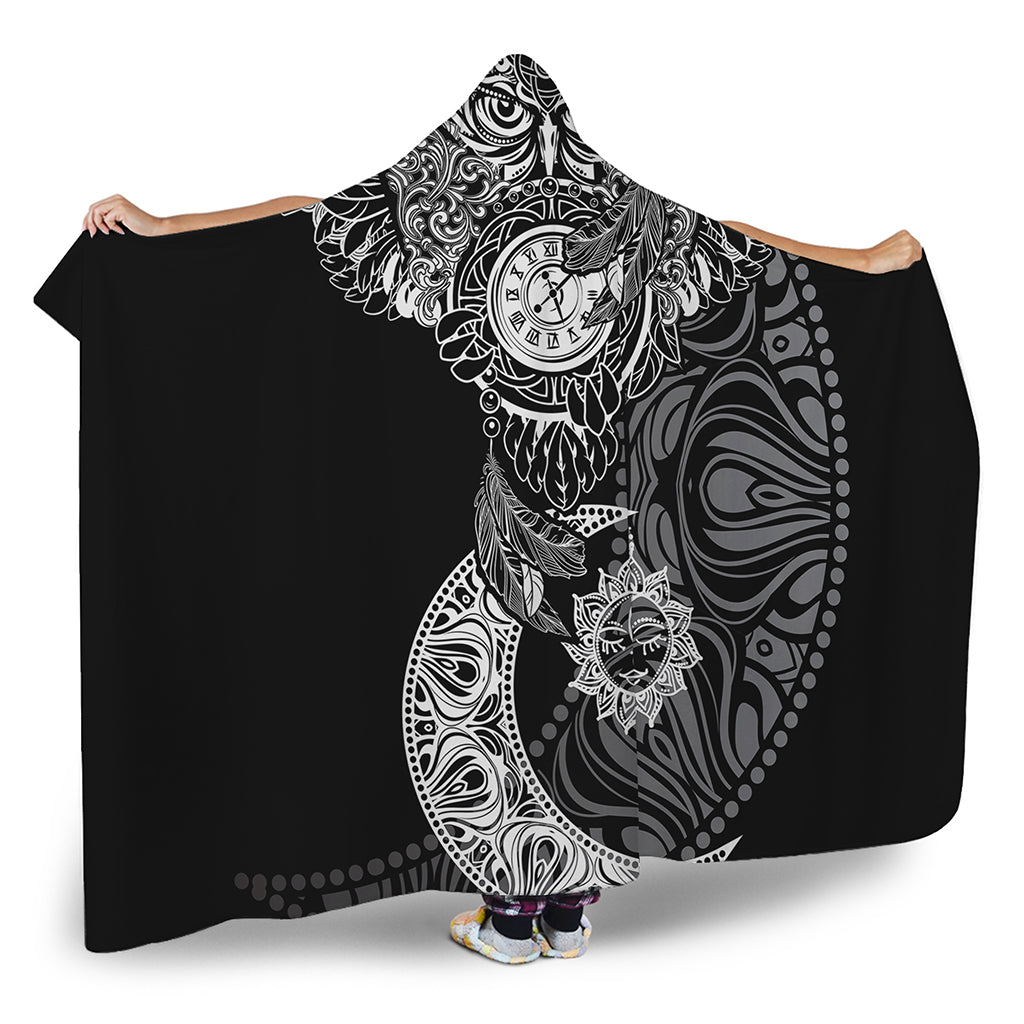 Spiritual Owl With Sun And Moon Print Hooded Blanket