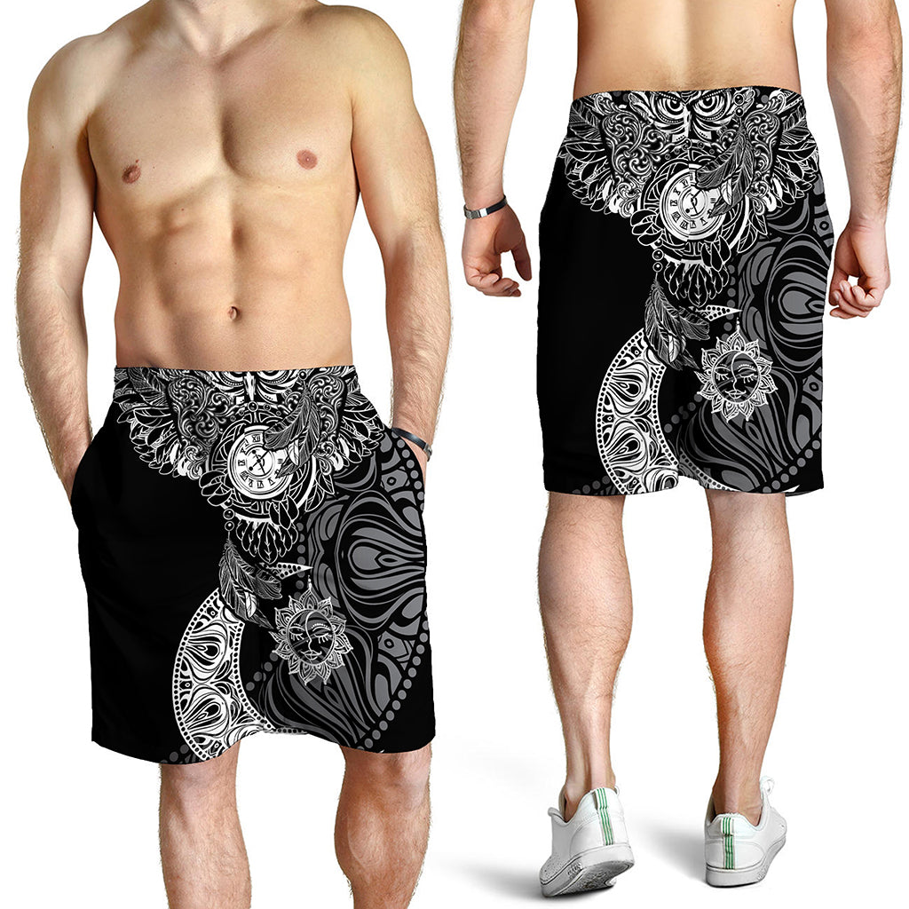 Spiritual Owl With Sun And Moon Print Men's Shorts