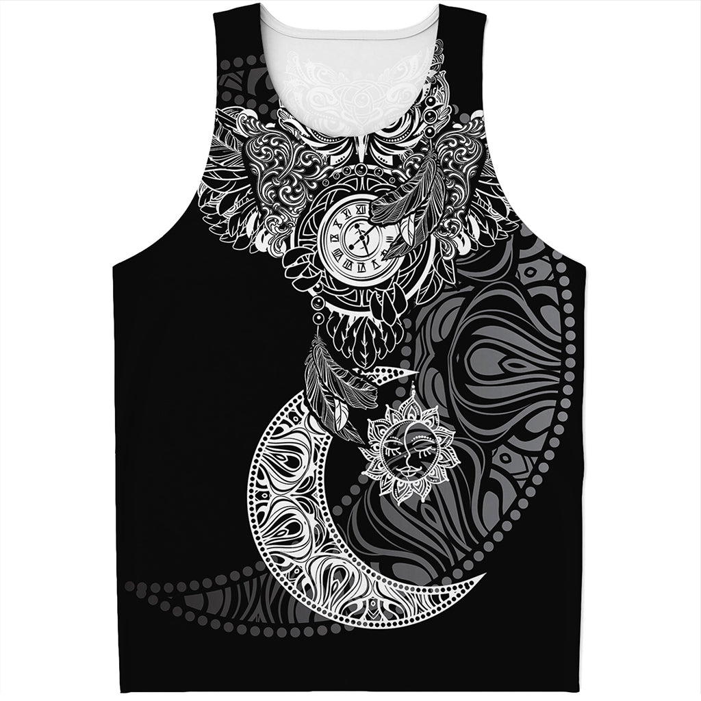Spiritual Owl With Sun And Moon Print Men's Tank Top