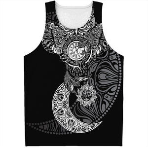 Spiritual Owl With Sun And Moon Print Men's Tank Top