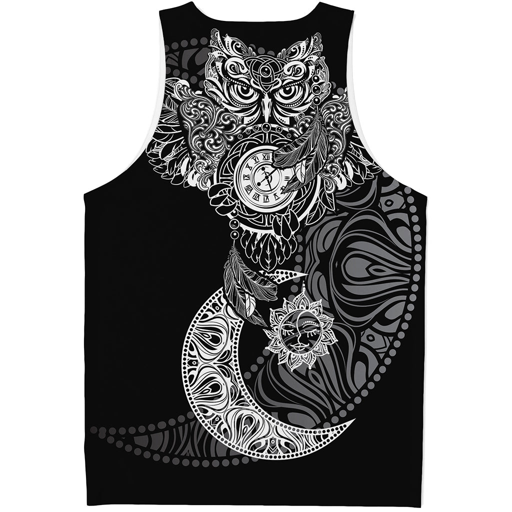 Spiritual Owl With Sun And Moon Print Men's Tank Top