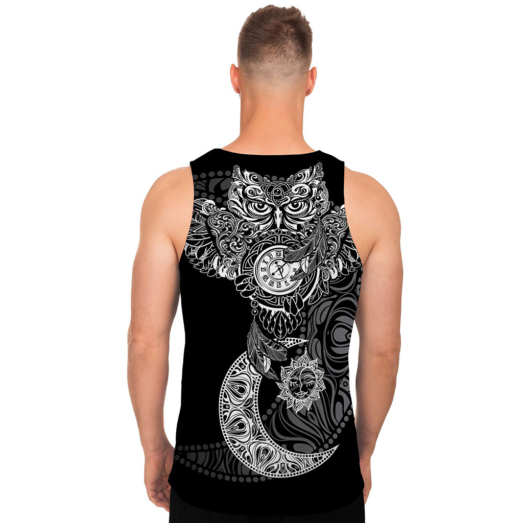 Spiritual Owl With Sun And Moon Print Men's Tank Top