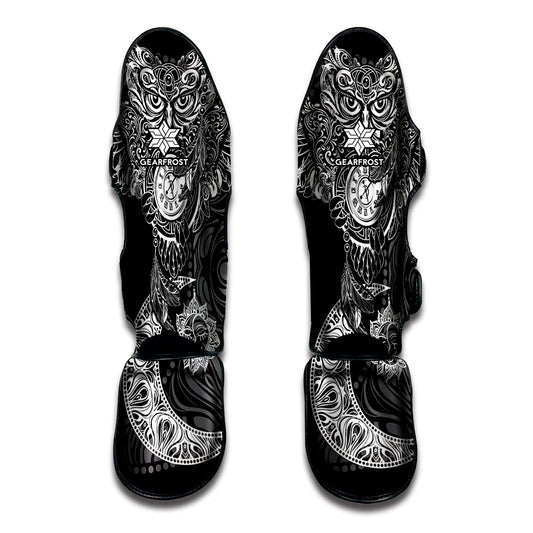 Spiritual Owl With Sun And Moon Print Muay Thai Shin Guard