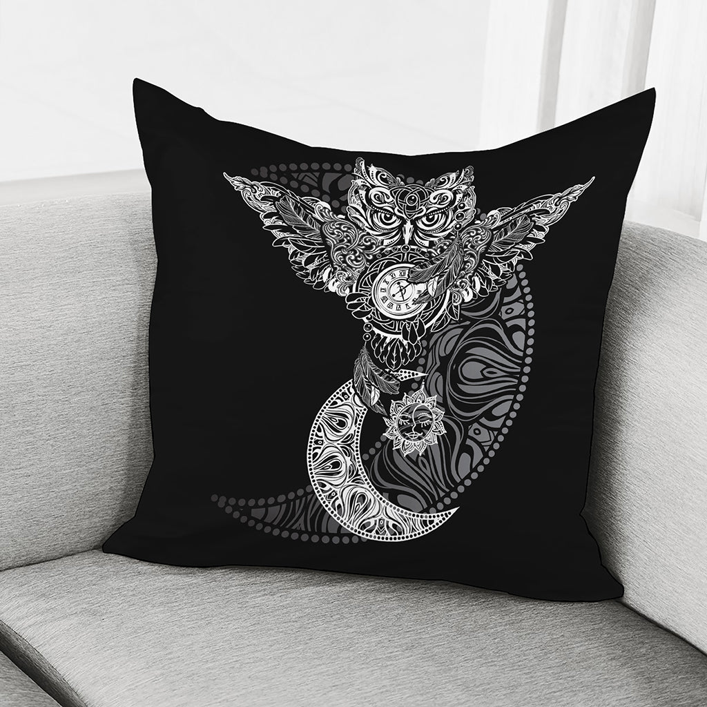 Spiritual Owl With Sun And Moon Print Pillow Cover