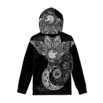 Spiritual Owl With Sun And Moon Print Pullover Hoodie