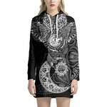 Spiritual Owl With Sun And Moon Print Pullover Hoodie Dress