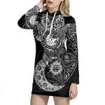 Spiritual Owl With Sun And Moon Print Pullover Hoodie Dress