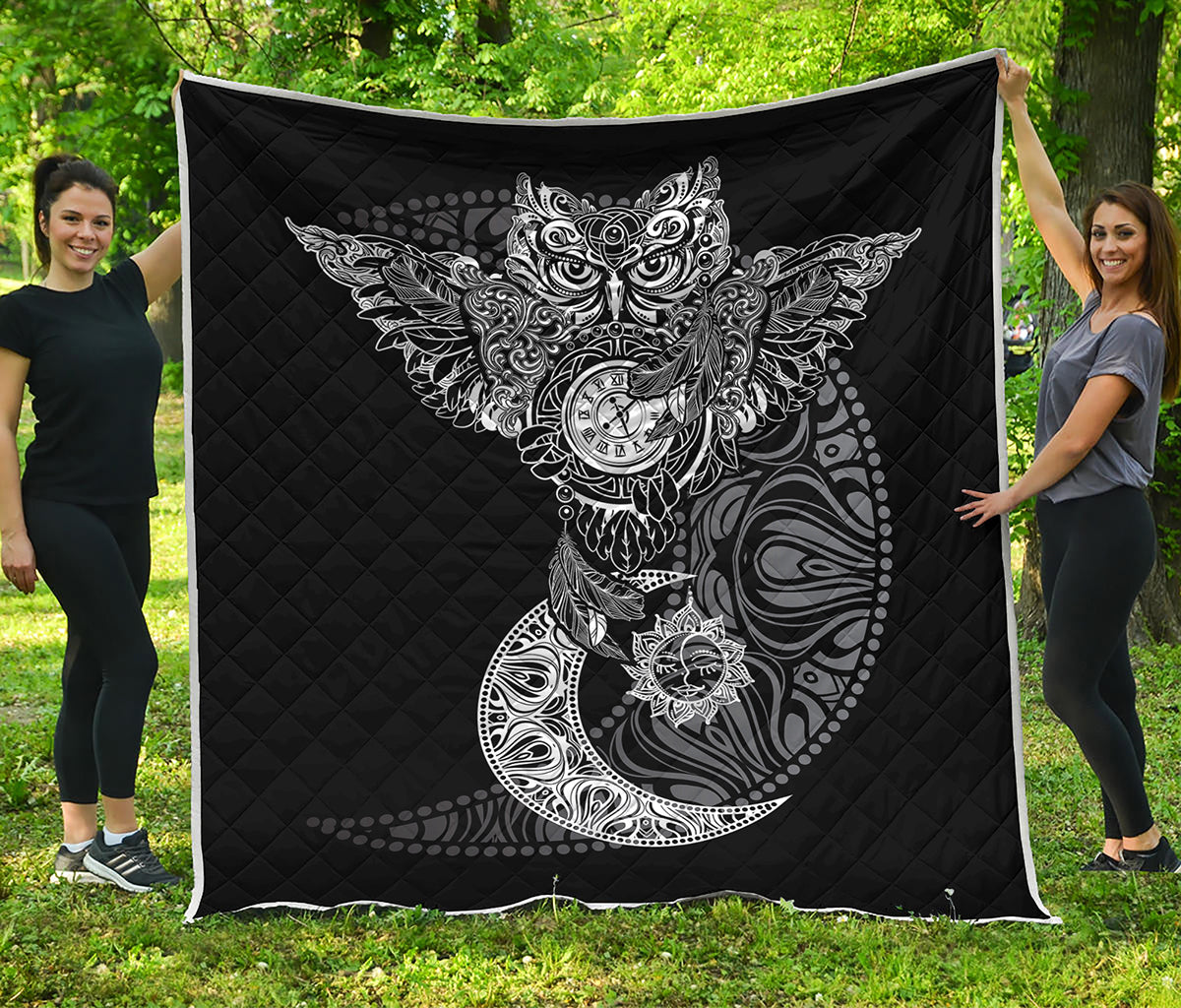 Spiritual Owl With Sun And Moon Print Quilt