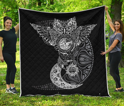 Spiritual Owl With Sun And Moon Print Quilt