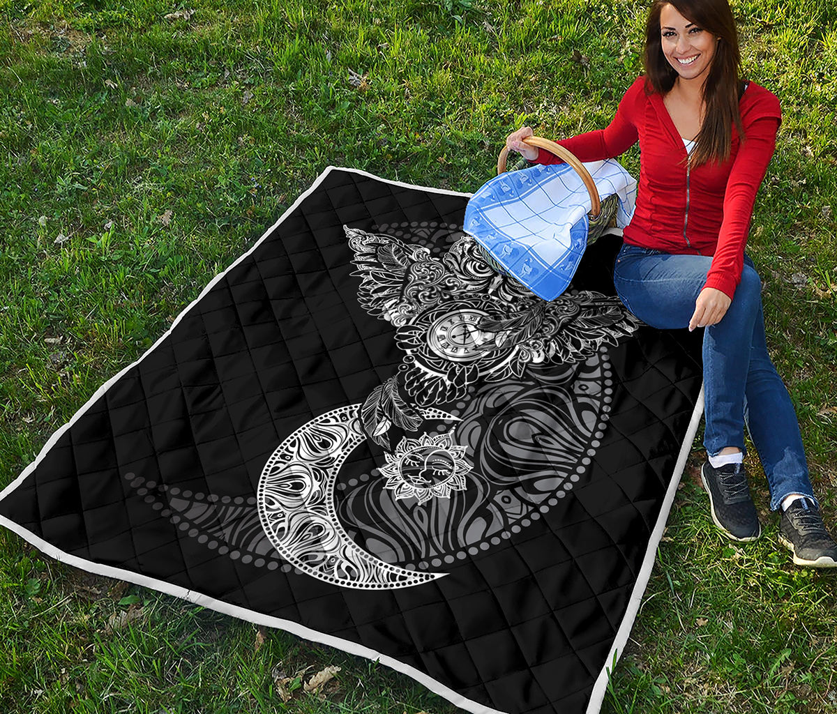 Spiritual Owl With Sun And Moon Print Quilt