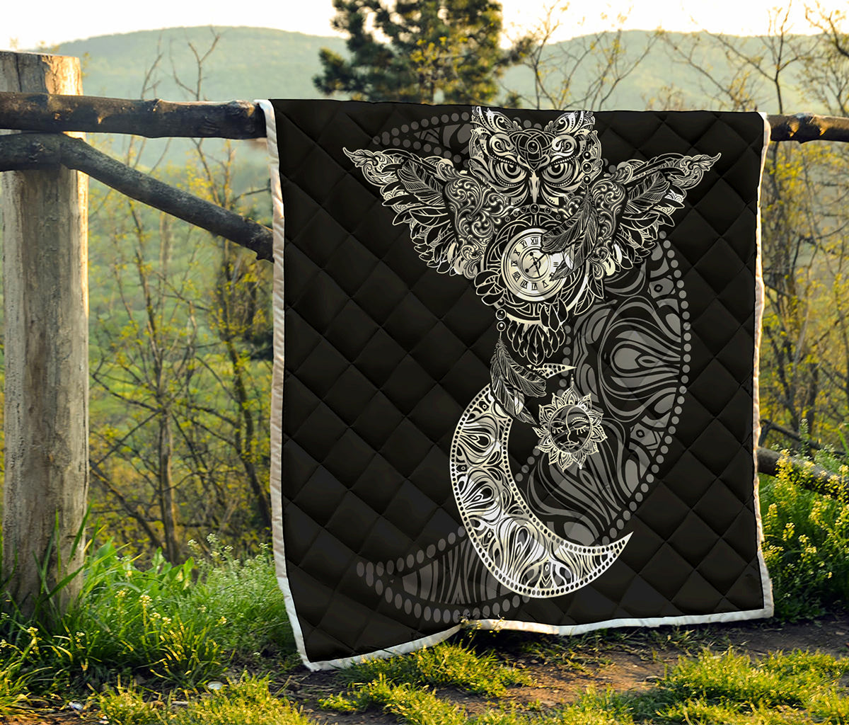 Spiritual Owl With Sun And Moon Print Quilt