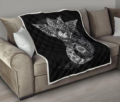 Spiritual Owl With Sun And Moon Print Quilt