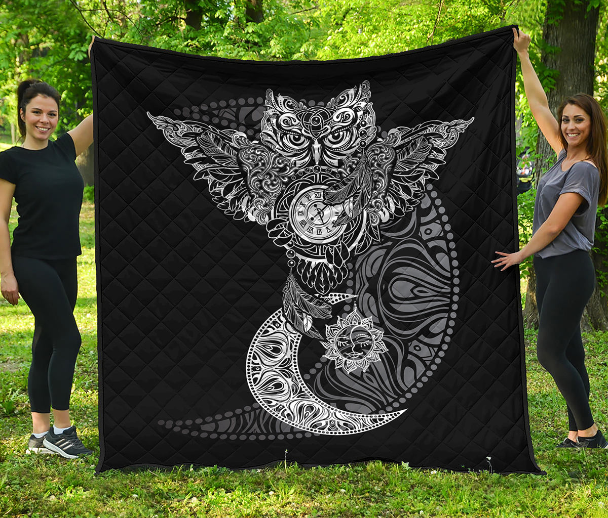 Spiritual Owl With Sun And Moon Print Quilt
