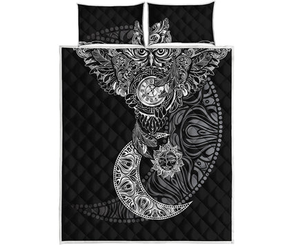 Spiritual Owl With Sun And Moon Print Quilt Bed Set