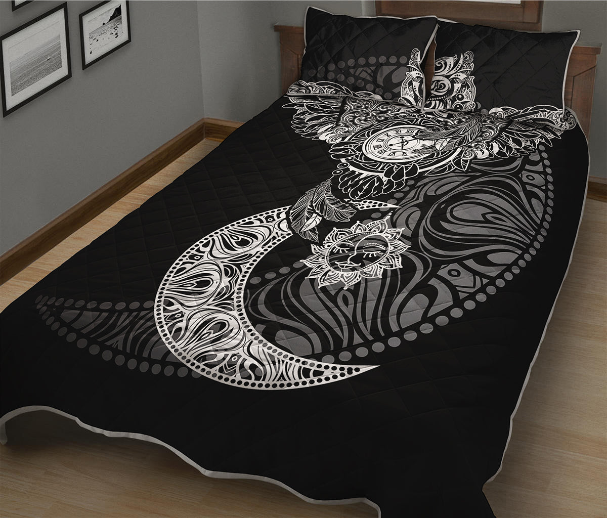 Spiritual Owl With Sun And Moon Print Quilt Bed Set