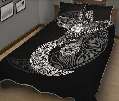 Spiritual Owl With Sun And Moon Print Quilt Bed Set