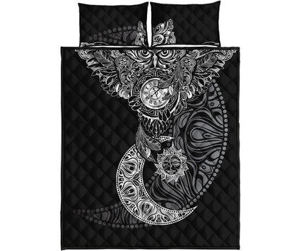 Spiritual Owl With Sun And Moon Print Quilt Bed Set