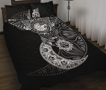 Spiritual Owl With Sun And Moon Print Quilt Bed Set
