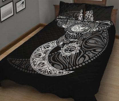 Spiritual Owl With Sun And Moon Print Quilt Bed Set