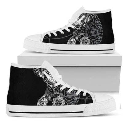 Spiritual Owl With Sun And Moon Print White High Top Shoes