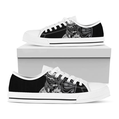 Spiritual Owl With Sun And Moon Print White Low Top Shoes