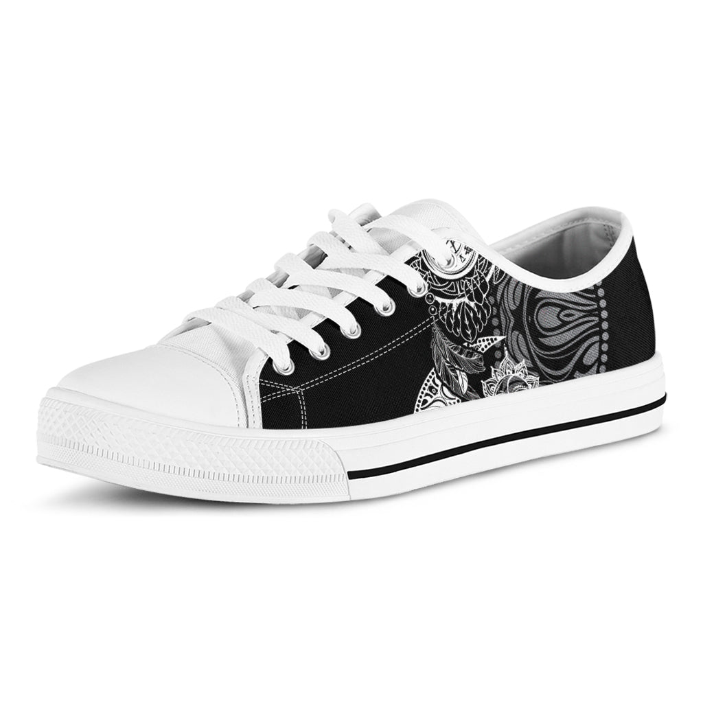 Spiritual Owl With Sun And Moon Print White Low Top Shoes