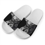 Spiritual Owl With Sun And Moon Print White Slide Sandals