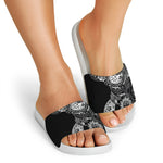 Spiritual Owl With Sun And Moon Print White Slide Sandals