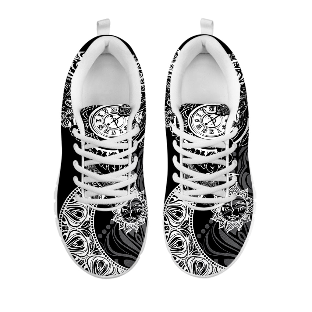 Spiritual Owl With Sun And Moon Print White Sneakers