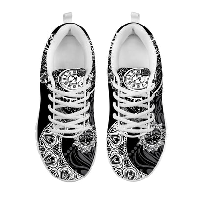 Spiritual Owl With Sun And Moon Print White Sneakers