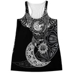 Spiritual Owl With Sun And Moon Print Women's Racerback Tank Top