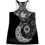 Spiritual Owl With Sun And Moon Print Women's Racerback Tank Top
