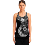 Spiritual Owl With Sun And Moon Print Women's Racerback Tank Top