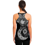 Spiritual Owl With Sun And Moon Print Women's Racerback Tank Top
