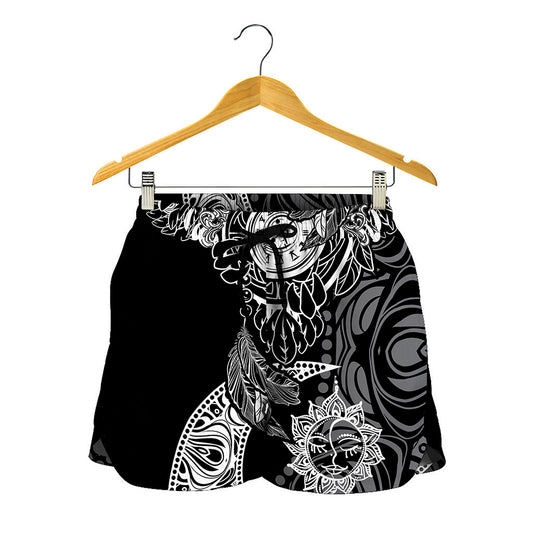 Spiritual Owl With Sun And Moon Print Women's Shorts