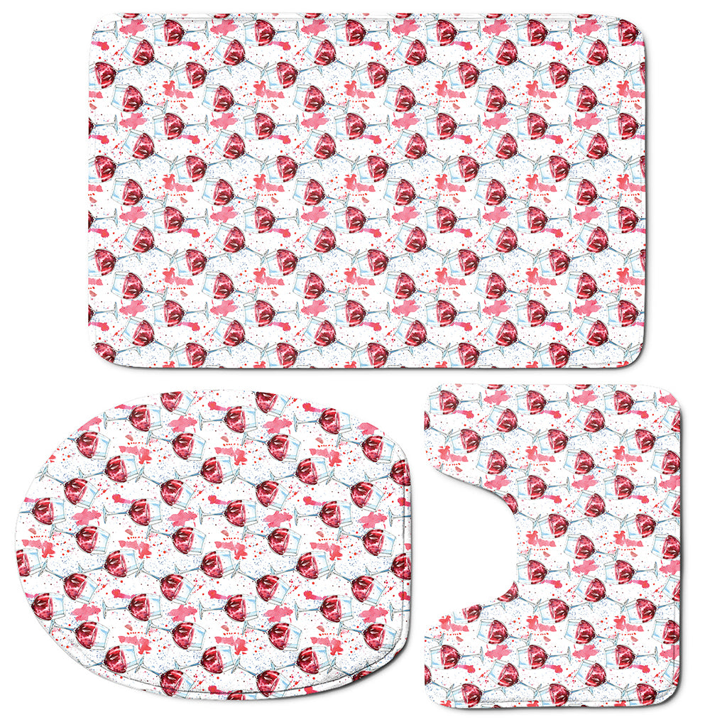 Splash Wine Pattern Print 3 Piece Bath Mat Set