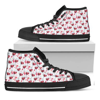 Splash Wine Pattern Print Black High Top Shoes