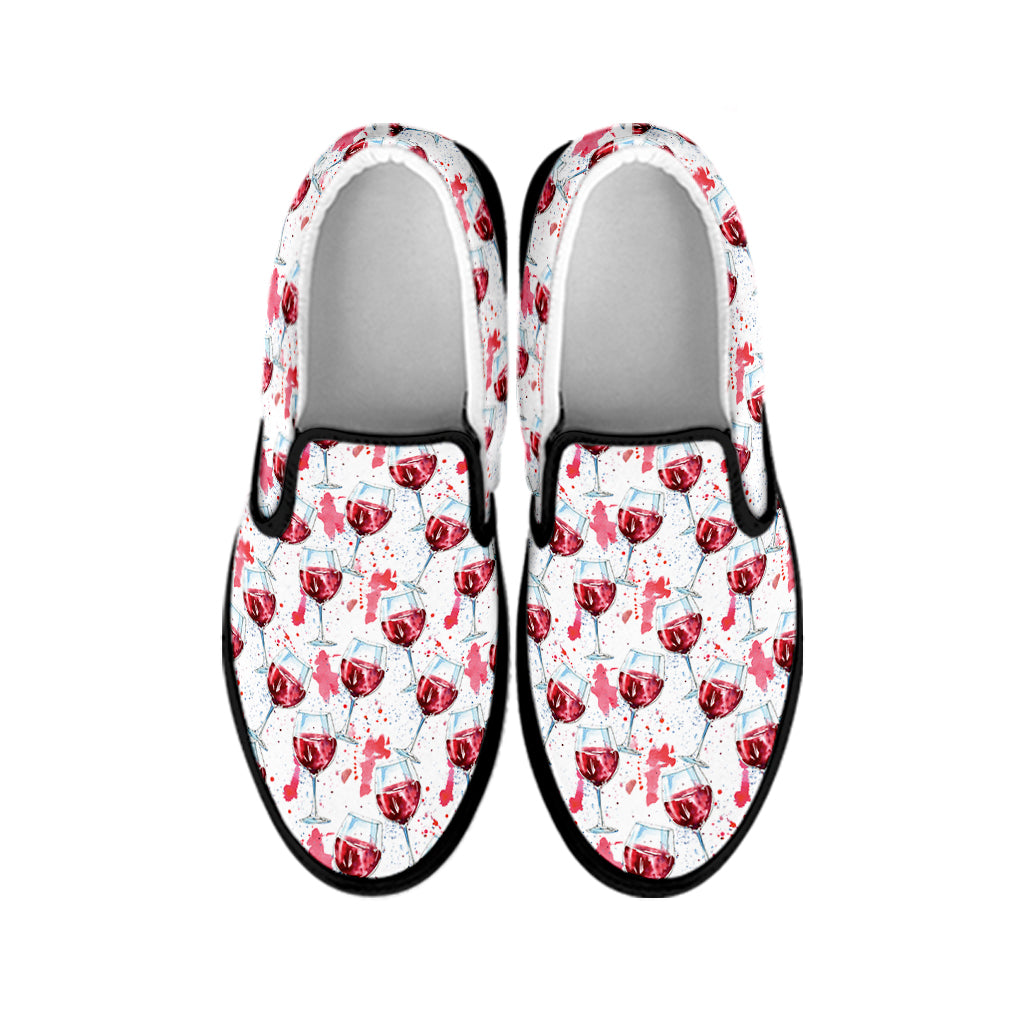 Splash Wine Pattern Print Black Slip On Shoes