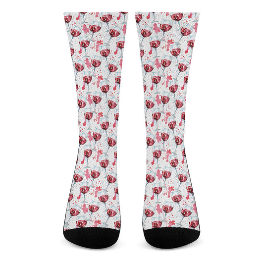 Splash Wine Pattern Print Crew Socks