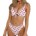 Splash Wine Pattern Print Front Bow Tie Bikini
