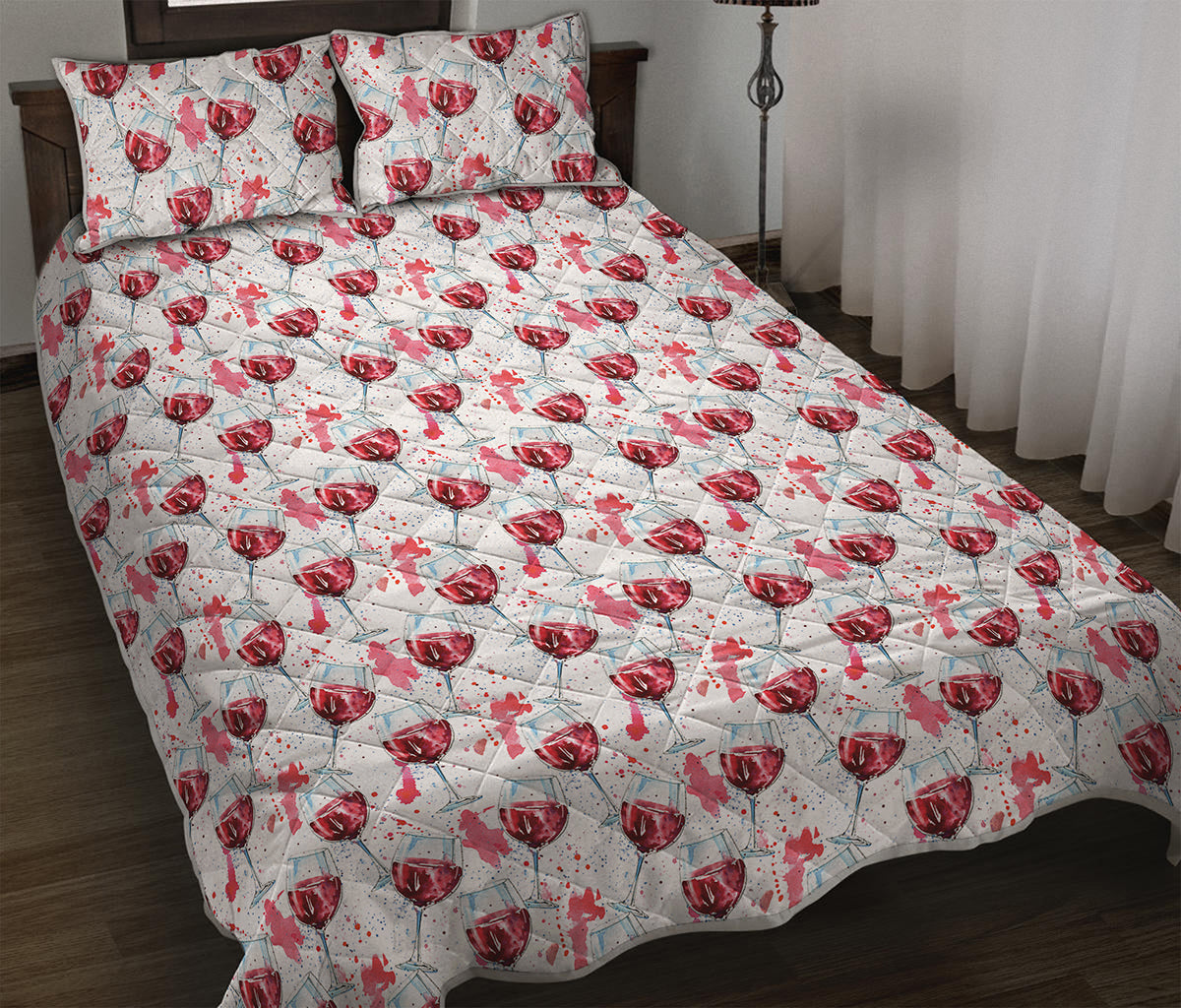 Splash Wine Pattern Print Quilt Bed Set
