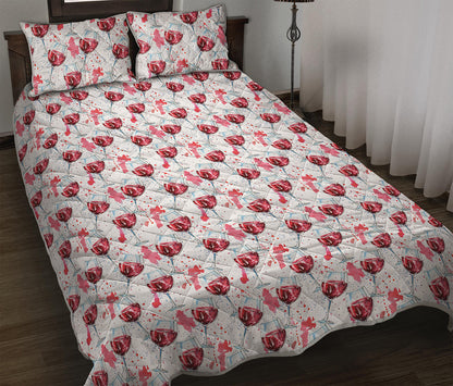 Splash Wine Pattern Print Quilt Bed Set