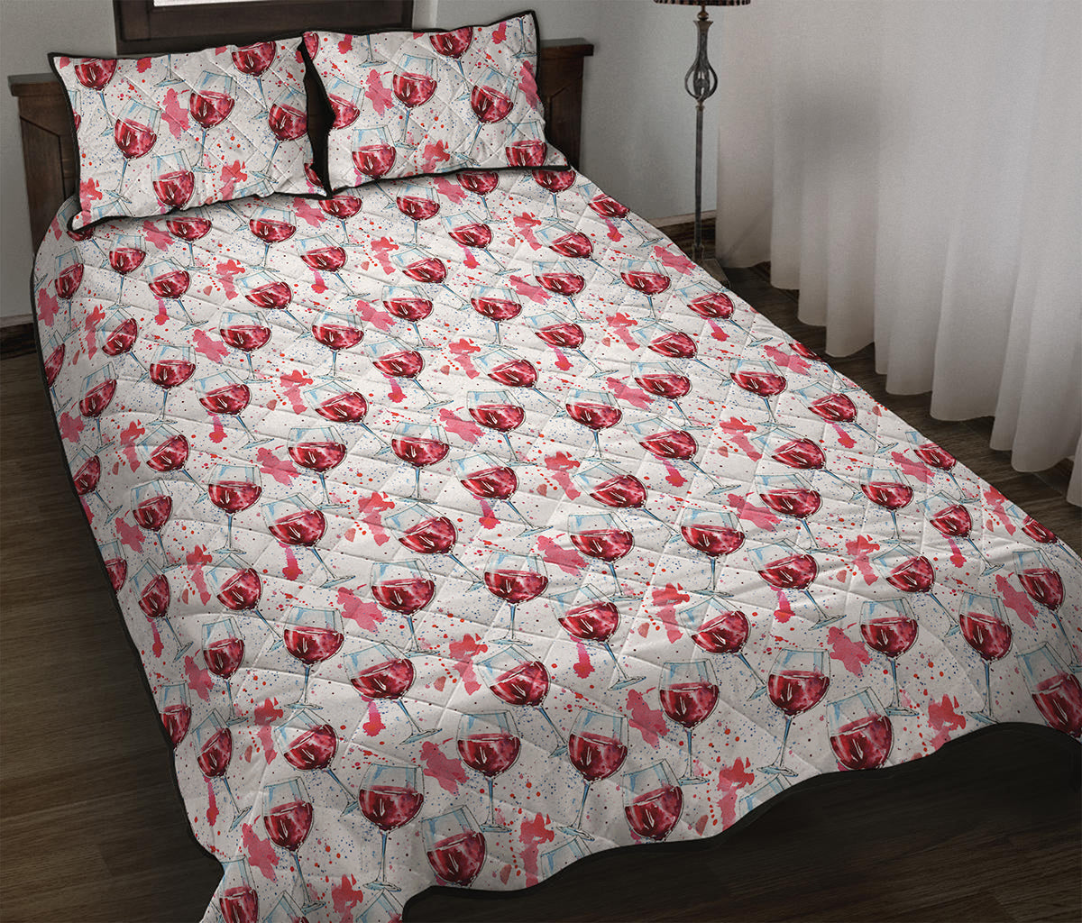 Splash Wine Pattern Print Quilt Bed Set