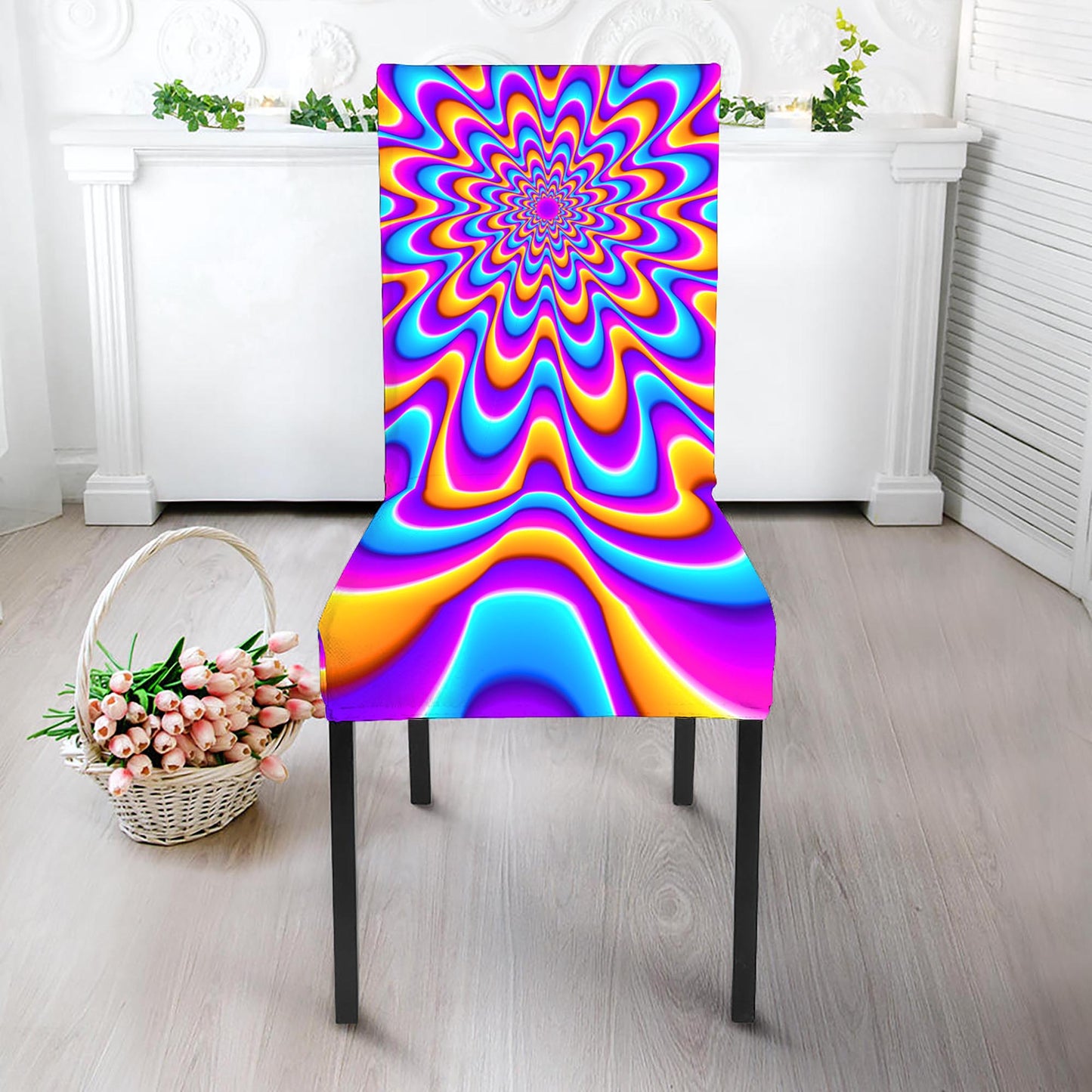 Splashing Colors Moving Optical Illusion Dining Chair Slipcover
