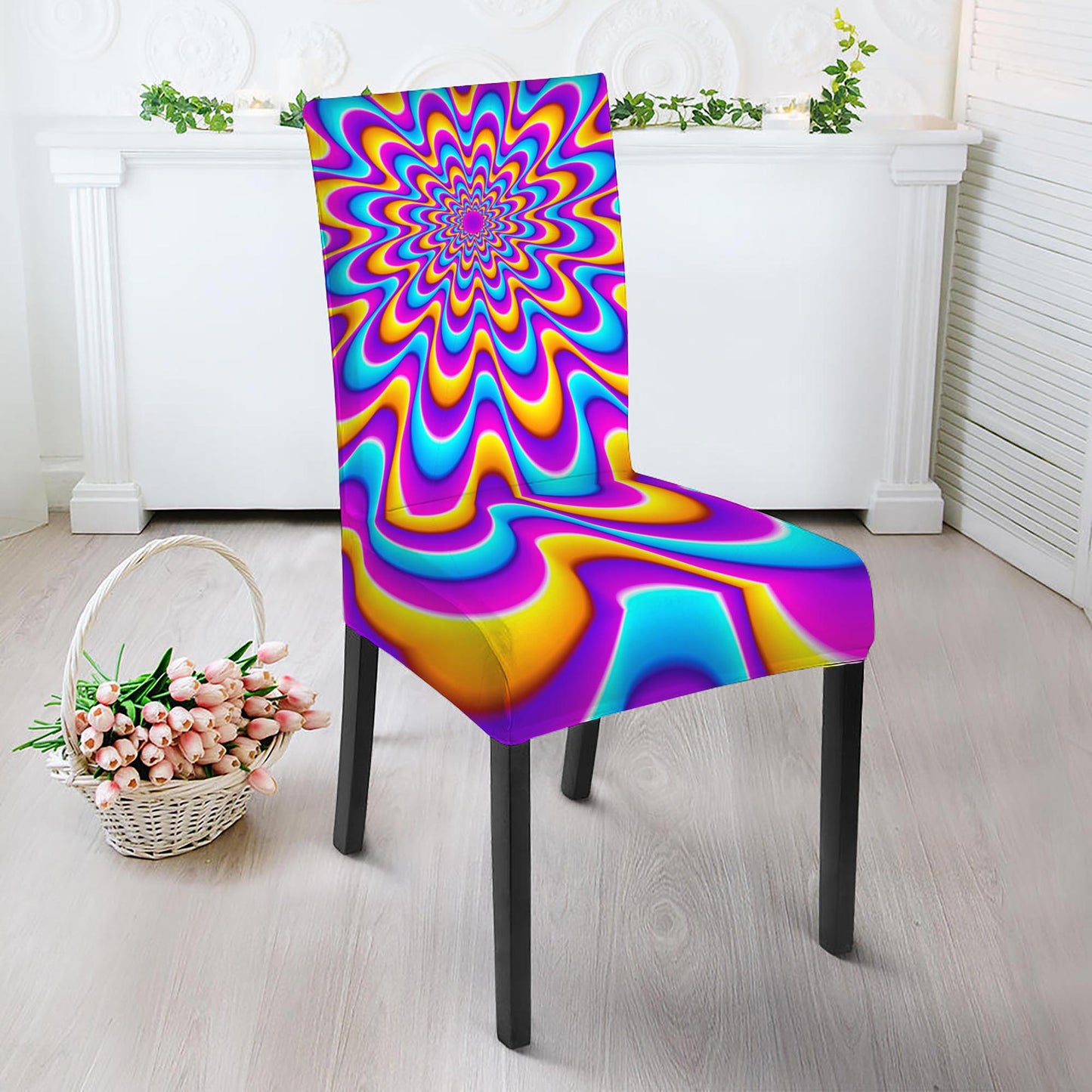 Splashing Colors Moving Optical Illusion Dining Chair Slipcover