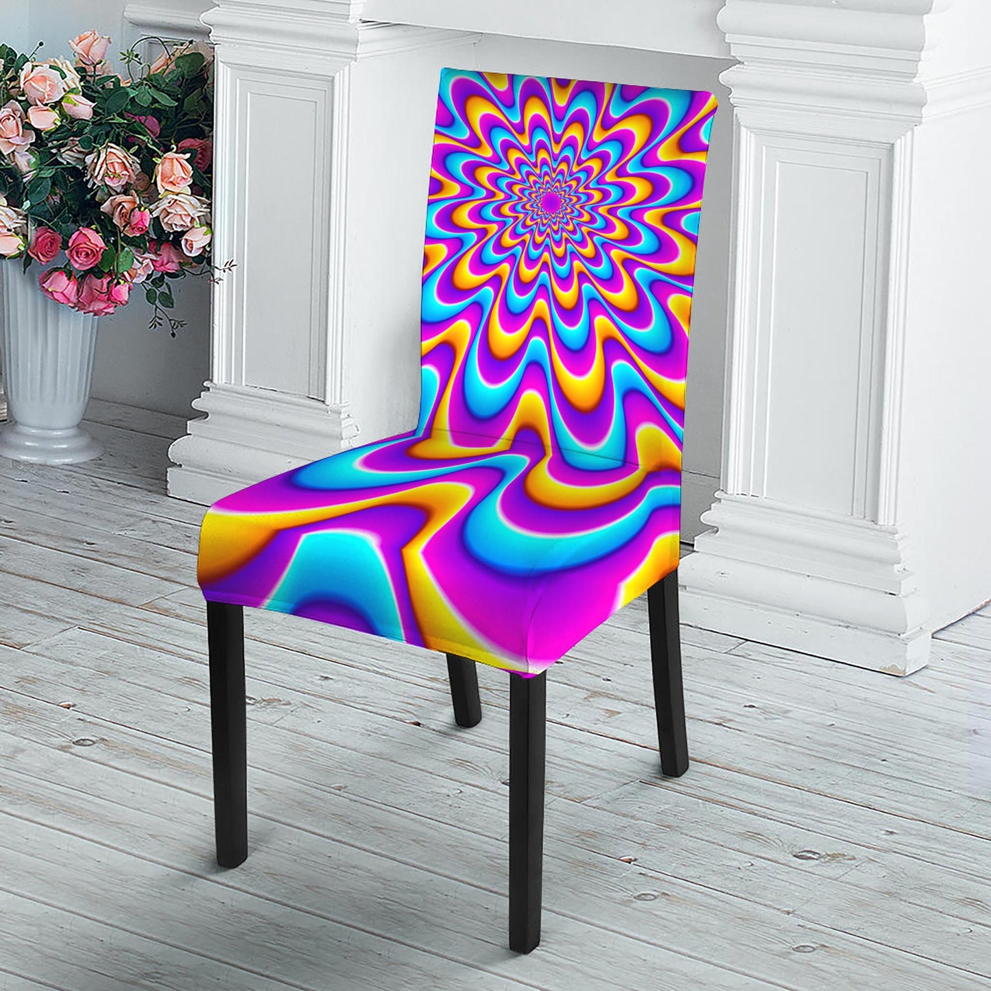 Splashing Colors Moving Optical Illusion Dining Chair Slipcover