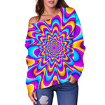 Splashing Colors Moving Optical Illusion Off Shoulder Sweatshirt GearFrost