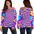 Splashing Colors Moving Optical Illusion Off The Shoulder Sweatshirt