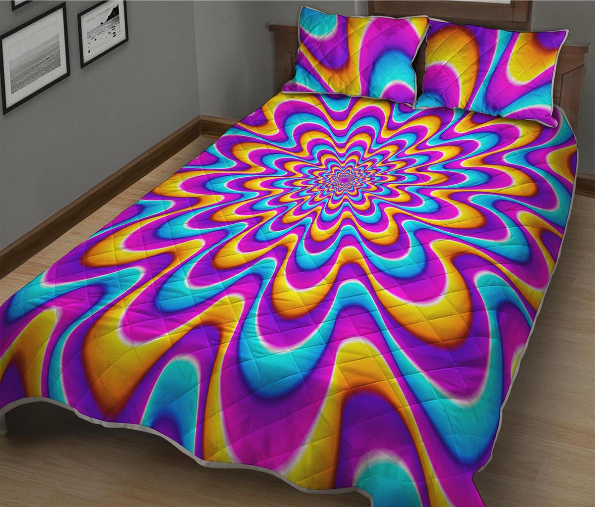 Splashing Colors Moving Optical Illusion Quilt Bed Set