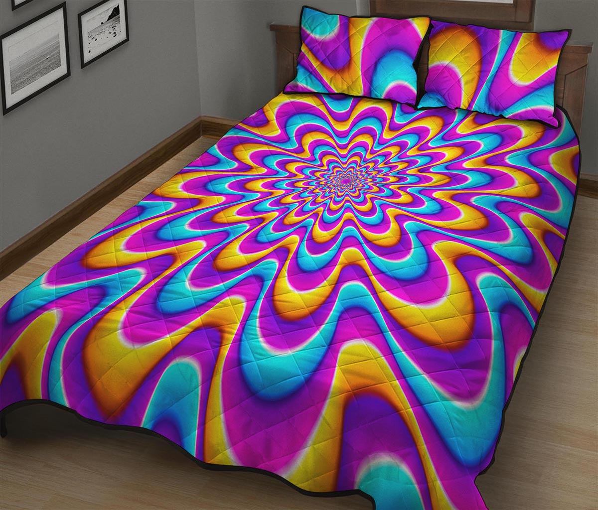 Splashing Colors Moving Optical Illusion Quilt Bed Set